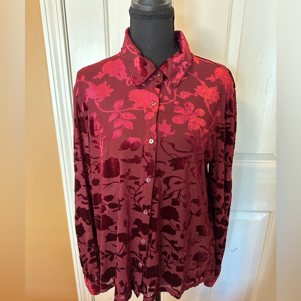 Ultra Pink Velvet Top in Deep Red